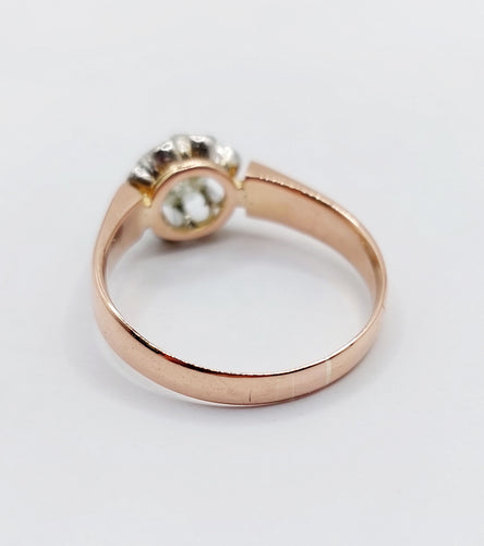 Bague solitaire or rose et platine, diamant 0,70 carat taille ancienne (circa 1900)