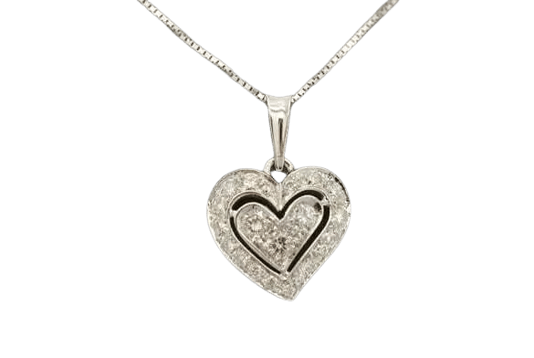 Collana in Oro Bianco 18 kt con Ciondolo Cuore e Diamanti Naturali 0,65  ct. 58 Facettes 10267