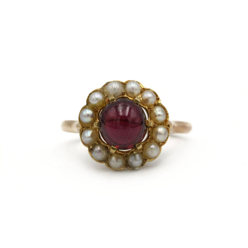 Bague 54 Bague - Or jaune, grenat et perles 58 Facettes 1217