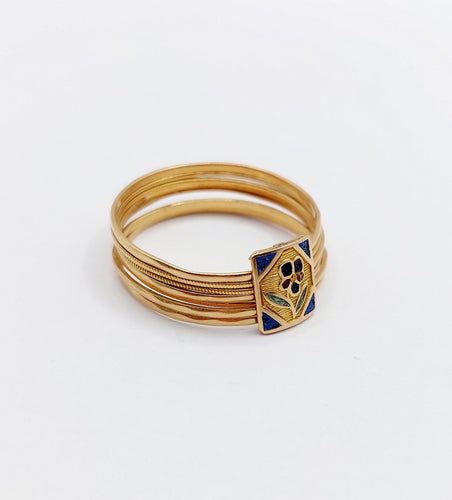 Bague 61.5 Bague semainier victorienne fleur en or rose 18k et émail bleu 58 Facettes A06639