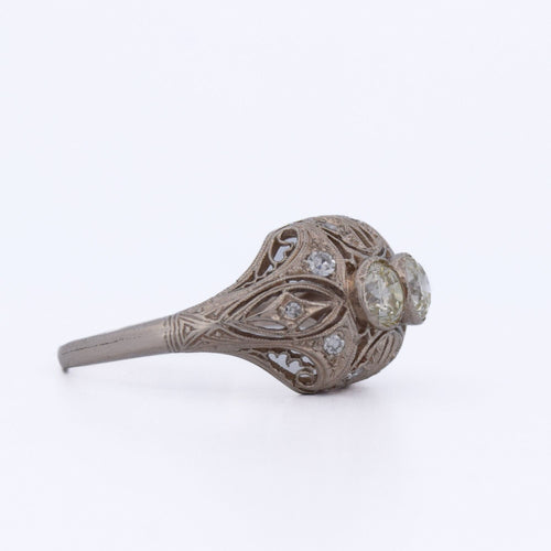 Bague 56 Anello antico stile liberty en or blanc 18 kt et diamants 58 Facettes AN476