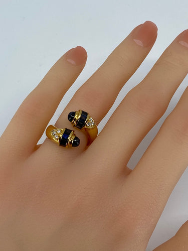 Bague toi et moi en Or jaune, saphirs et diamants