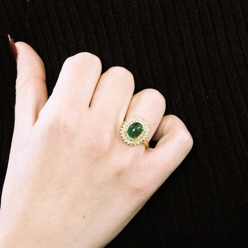 Bague 56 Bague marguerite émeraude diamants en or jaune 58 Facettes