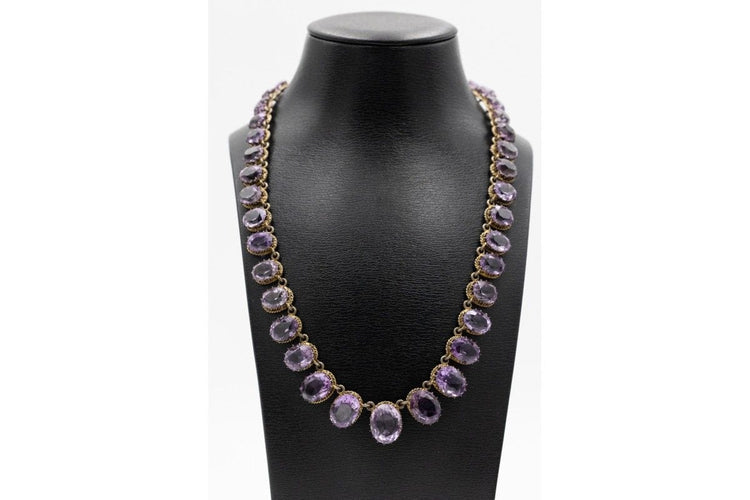 Collier Collier rivière ancien avec améthystes ovales facettées en argent doré 58 Facettes 11718