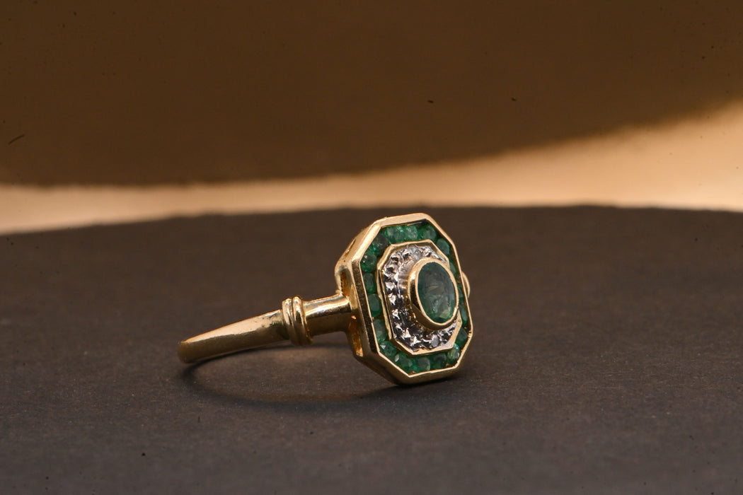 Gold Emerald And Diamond Ring