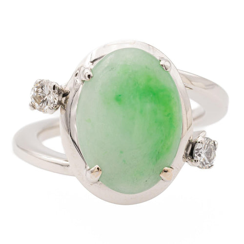 Bague 47 Bague Or blanc Jade jadéite, Diamant 58 Facettes 2432044CN