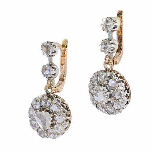 Boucles d'oreilles victoriennes vintage avec délicats diamants taille rose