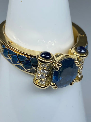 KORLOFF - bague saphirs, diamants, émail bleu