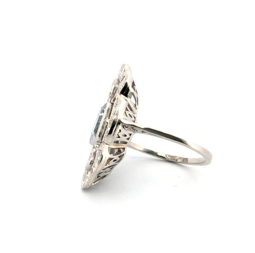 Bague 56 Bague en platine avec aigue-marine et diamants 58 Facettes