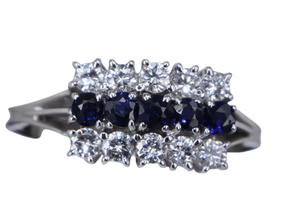Bague 54.5 Bague Triple Diamant et Saphir en or blanc 58 Facettes BA-43