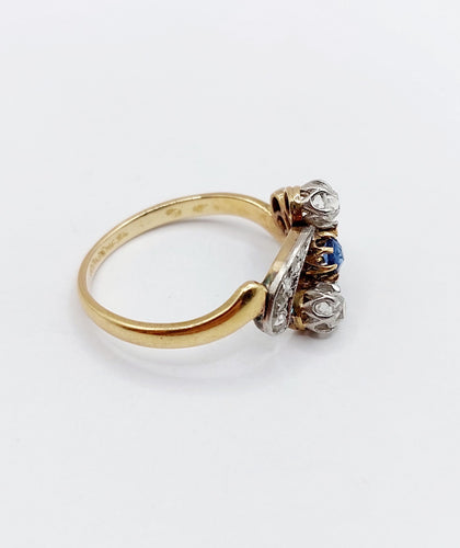 Bague 56 Bague antique diamants taille ancienne et saphir en or 18k et platine 58 Facettes A06535