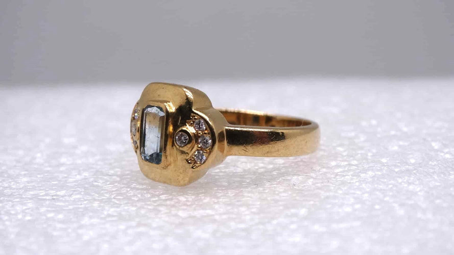 Bague 55 Bague or Aigue Marine et Diamants 58 Facettes 11680