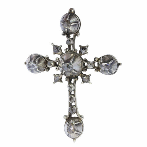 Pendentif Croix en argent rococo des années 1750 : l'art de la joaillerie 58 Facettes 24121-0345
