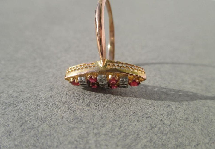 Bague 55 Bague Marquise XIXe Or rose, Platine, Diamants, Rubis naturels 58 Facettes