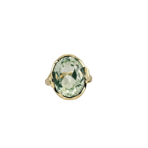 Bague 56.5 Bague solitaire en or jaune, spinelle verte ovale à facettes de 8 carats 58 Facettes 2501101