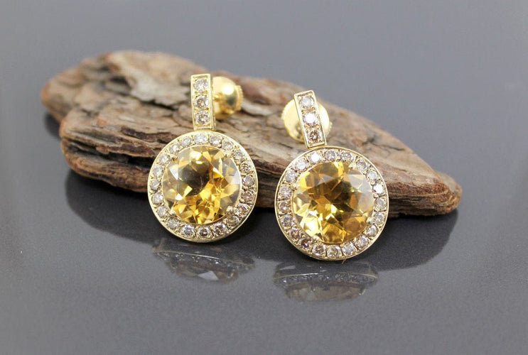 Boucles d'oreilles Boucles d'oreilles or jaune, citrine et diamants cognac 58 Facettes