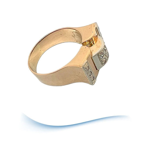 Bague Bague Tank ancienne "pont à livre ouvert "des années 40-50 Diamants Or 18 K 58 Facettes AA 1700