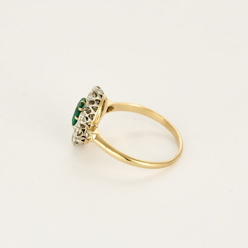 Bague 54 Marguerite en or jaune et blanc, émeraude et diamants 58 Facettes SBR1999X2