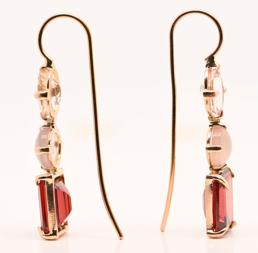 Boucles d'oreilles Earrings Morganite, Agate Grise And Grenat Rose Gold 18 Carats 58 Facettes