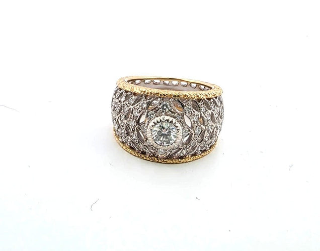 Bague 52 Bague vintage des années 1990 en or jaune et blanc avec diamants 58 Facettes