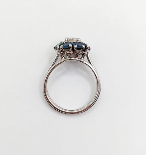 Bague 52 Bague marguerite Art déco en platine et diamant 0,65 ct, saphirs 58 Facettes A06577