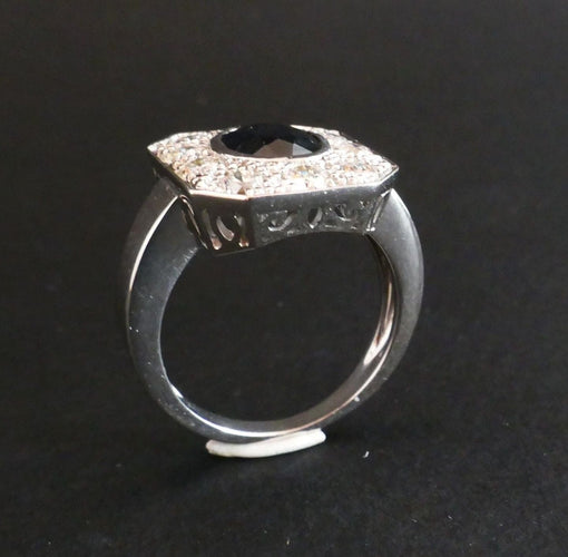 Bague 54.5 Bague saphir et diamants, monture or blanc 58 Facettes C23-10