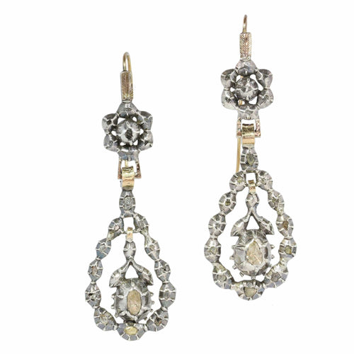 Boucles d'oreilles Boucles d'oreilles victoriennes élégantes et longues avec diamants taille rose 58 Facettes 24240-0376