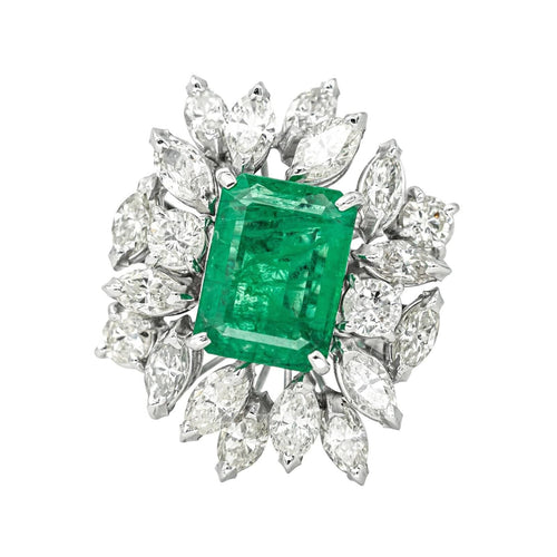 Bague 55 Bague Pompadour  Or blanc Emeraude, Diamant 58 Facettes 4398644CN