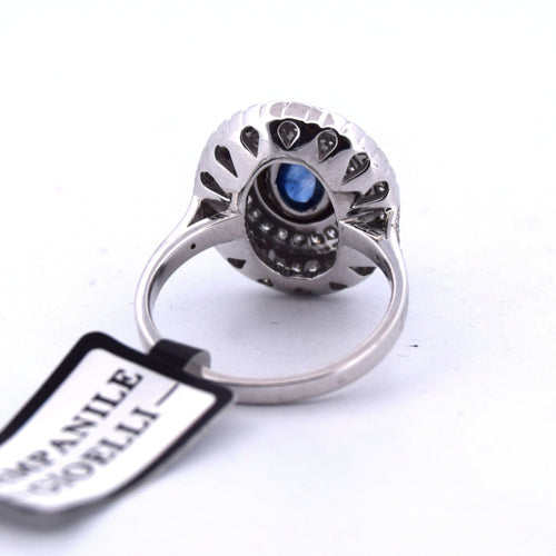 Bague 56 BAGUE EN OR BLANC - SAPHIR CABOCHON et DIAMANTS 58 Facettes