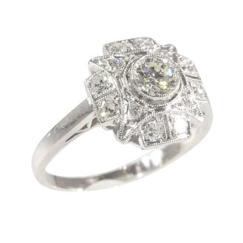Bague 51 Bague de fiançailles Art déco vintage en diamant, vers 1920 – Élégance classique en platine 58 Facettes 23137-0327
