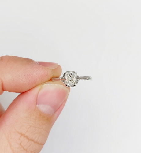 Bague 49 Bague solitaire art deco Platine diamant taille ancienne coussin 0.60 carat (circa 1920) 58 Facettes A06196
