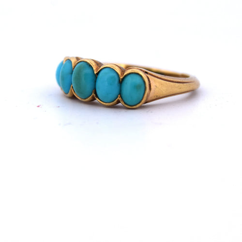 ANELLO IN ORO GIALLO 18 KT CON TURCHESE CABOCHON 58 Facettes