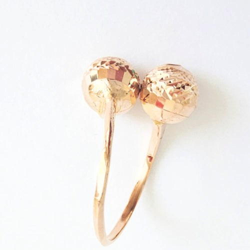 Bague Toi et Moi en or jaune 14 carats et perles d'or facettees - Taille EU59 a EU63