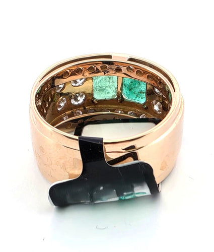 Anello a fascia in oro giallo con smeraldi e diamanti 58 Facettes