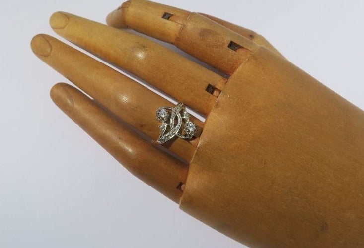 Bague 54 Bague Toi et Moi 1900 Diamants Or jaune et platine 58 Facettes