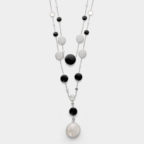 Collier DIOR - Sautoir Rose des Vents en or blanc, nacre, onyx et diamants 58 Facettes