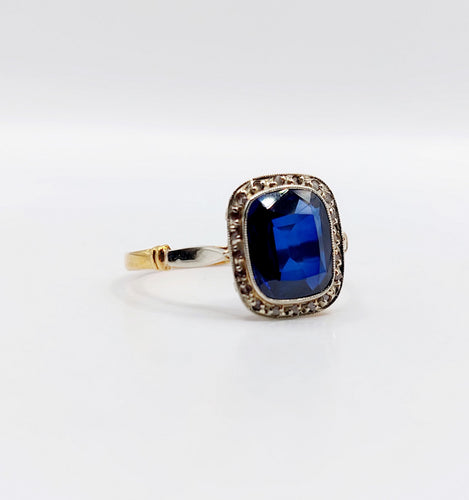 Bague 59 Bague art déco or jaune, saphir synthétique et diamants 58 Facettes B01002