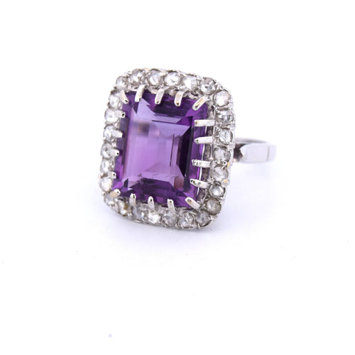 Bague 55 Bague vintage en or jaune avec améthyste et diamants 58 Facettes AN495