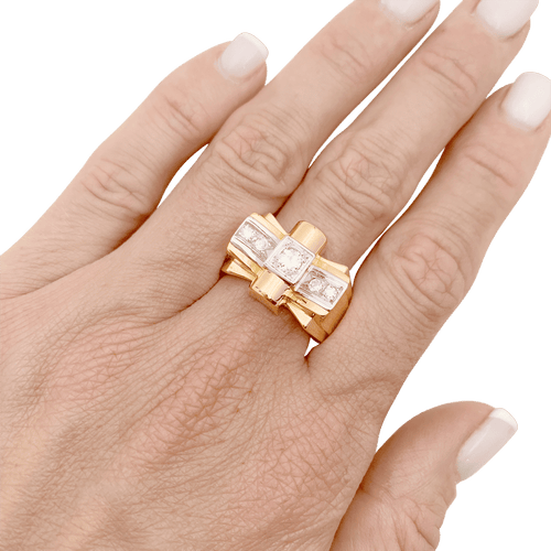 Bague 61 Bague « Tank » or rose, or blanc, diamants taille 8/8. 58 Facettes 34638