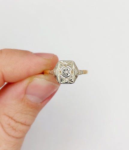 Bague 58 Bague art deco or 18k petit diamant taille roses (circa 1910) 58 Facettes A06406