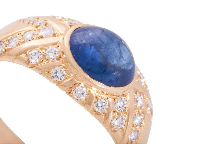 Bague 62 Bague avec saphir cabochon 3.50 ct et diamants en or jaune 18k 58 Facettes 10097