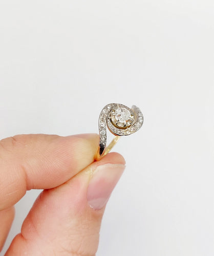 Bague 53 Bague tourbillon antique en or 18k et platine et diamants (circa 1900) 58 Facettes A06348