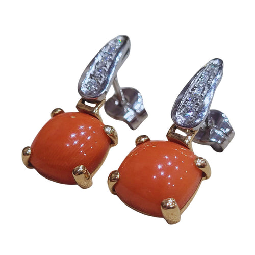 Pendientes démontables en or blanc et rose et corail et diamants