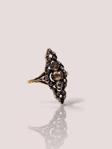 Bague 56 Bague ancienne en or jaune avec diamants roses en argent 58 Facettes 11814
