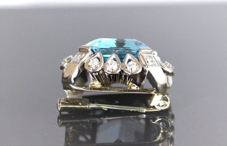 Broche Broche or blanc, aigue marine et diamants 58 Facettes