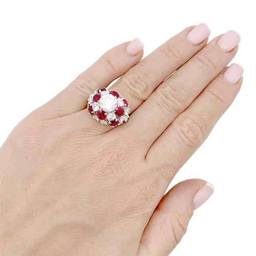 Bague 52 Bague en platine 950 sertie de diamants et rubis 58 Facettes 33584