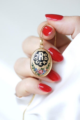 Pendentif Médaillon ouvrant ovale « Recuerdo » en or jaune 18k et émail 58 Facettes