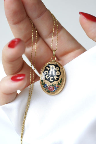 Pendentif Médaillon ouvrant ovale « Recuerdo » en or jaune 18k et émail 58 Facettes