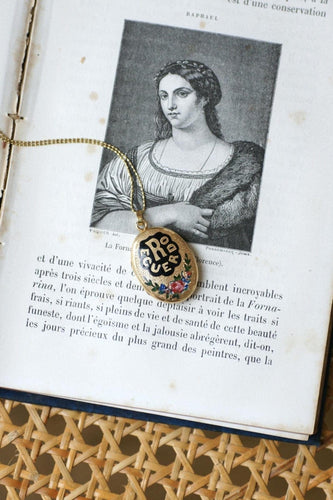 Pendentif Médaillon ouvrant ovale « Recuerdo » en or jaune 18k et émail 58 Facettes