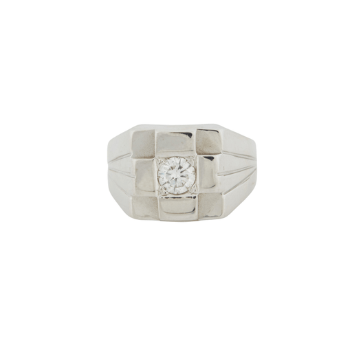 Bague 55 Chevalière Or Blanc sertie d’un Diamant 58 Facettes RÉF 8077/11